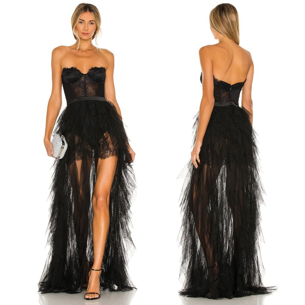 NEW For Love & Lemons X REVOLVE Bustier Gown Black Long Tutu Tule Maxi Dress S